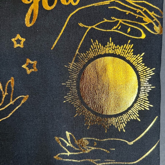 Halloween Black Fabric Shower Curtain Metallic Gold Moon Stars Sun I Put Spell - Picture 3 of 6